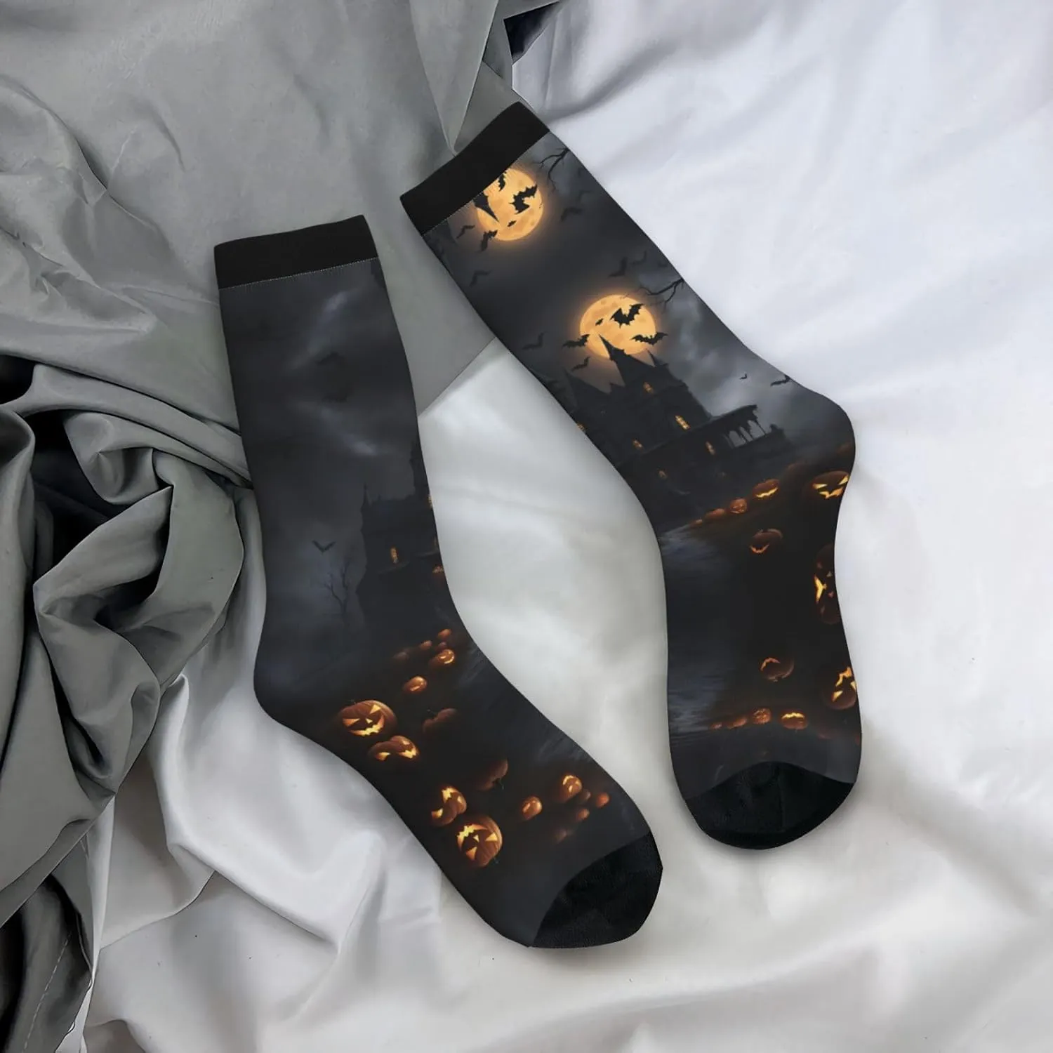 Halloween Goth Print Fun Contrast Socks,Novel Crazy Cool Socks,Pattern Funky Novelty Socks,Unisex Bulk Socks