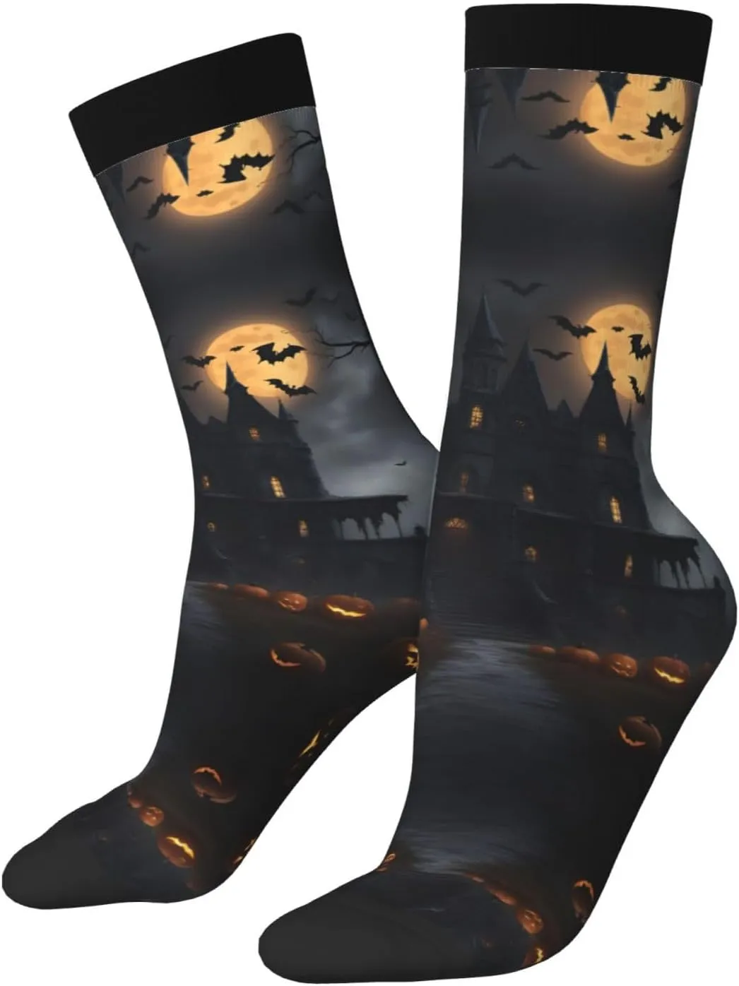 Halloween Goth Print Fun Contrast Socks,Novel Crazy Cool Socks,Pattern Funky Novelty Socks,Unisex Bulk Socks