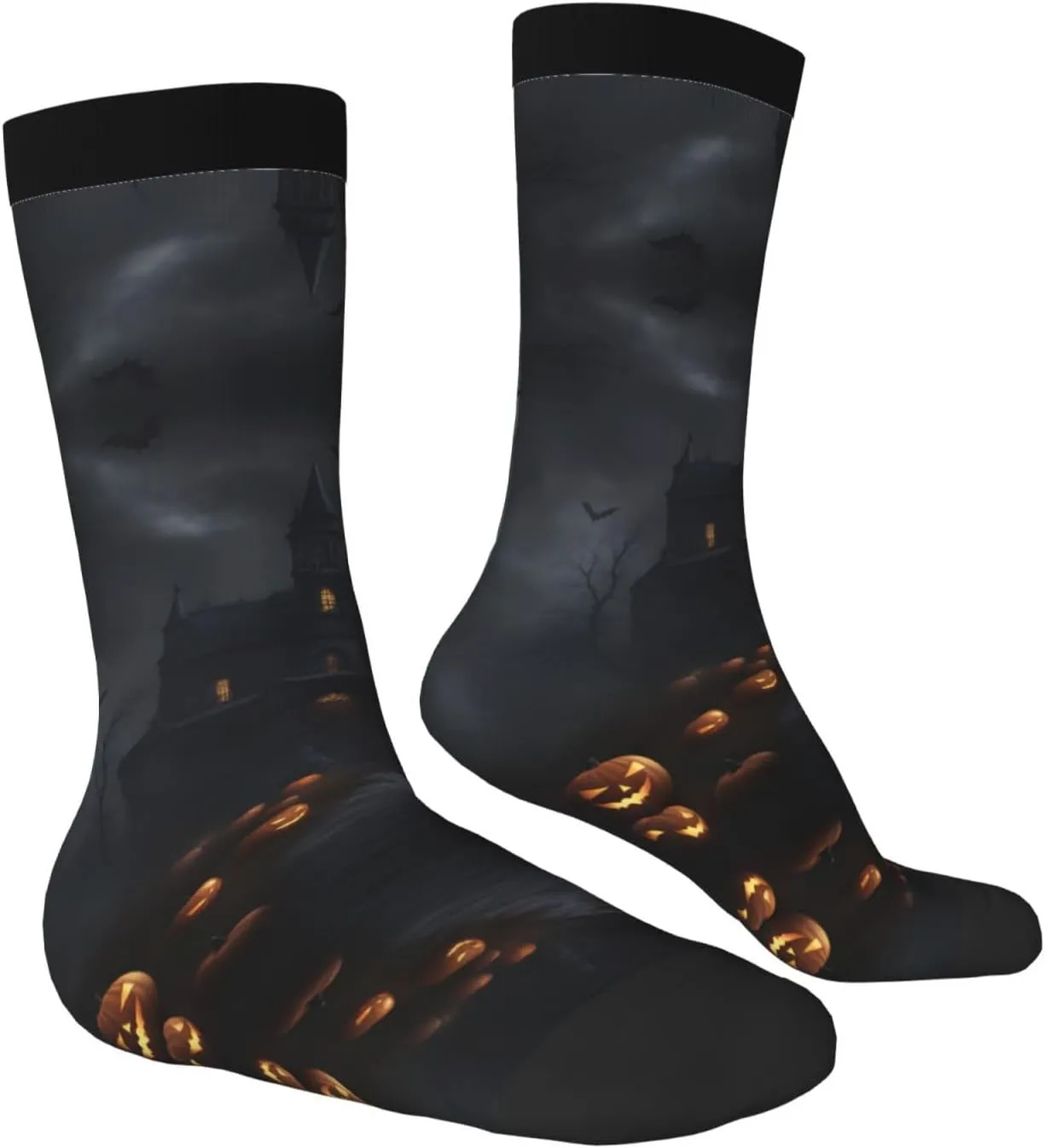 Halloween Goth Print Fun Contrast Socks,Novel Crazy Cool Socks,Pattern Funky Novelty Socks,Unisex Bulk Socks
