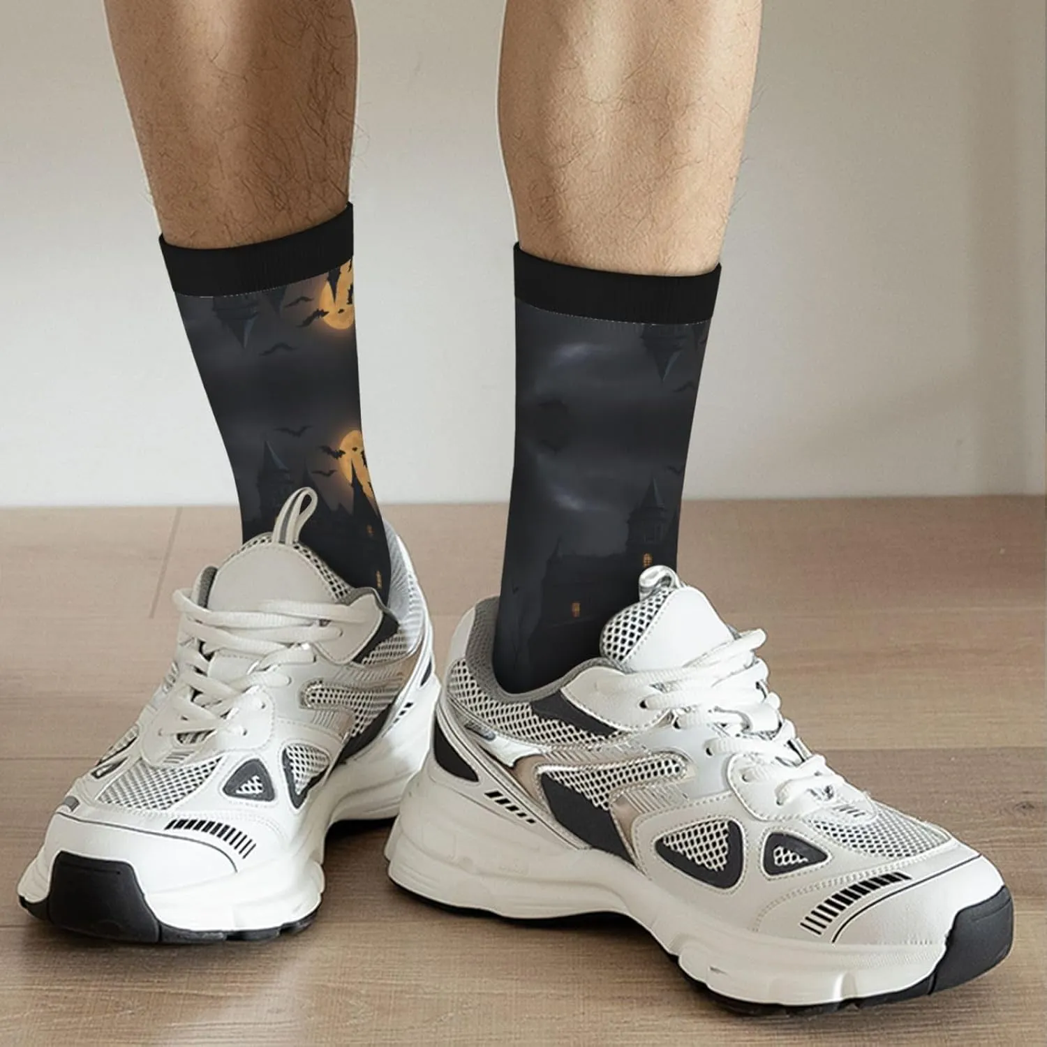 Halloween Goth Print Fun Contrast Socks,Novel Crazy Cool Socks,Pattern Funky Novelty Socks,Unisex Bulk Socks