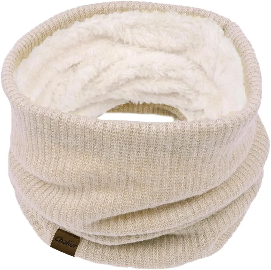 Infinity Scarf Winter Double-Layer Neck Warmer Knit Fleece Lined Circle Loop Scarves