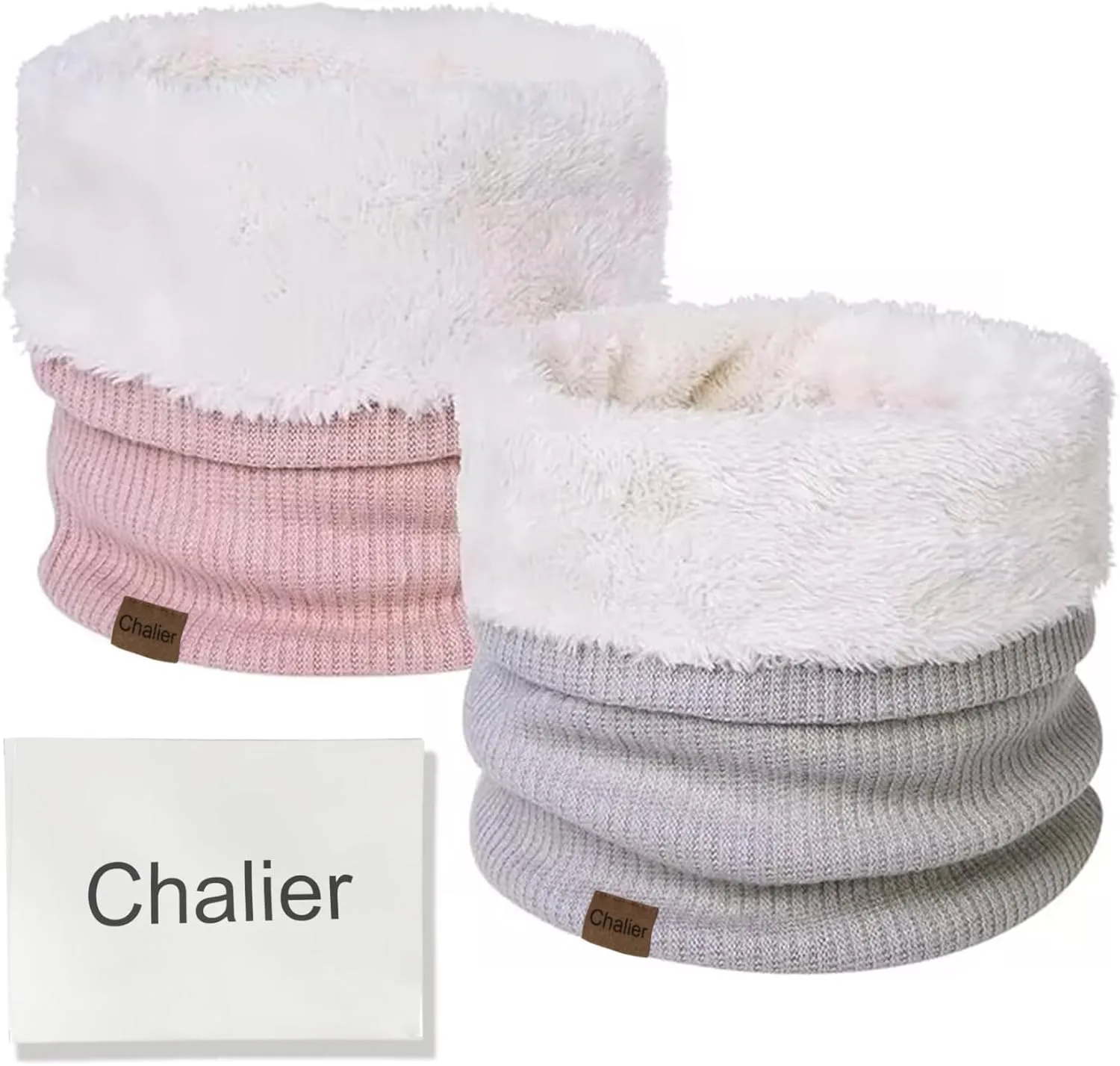 Infinity Scarf Winter Double-Layer Neck Warmer Knit Fleece Lined Circle Loop Scarves