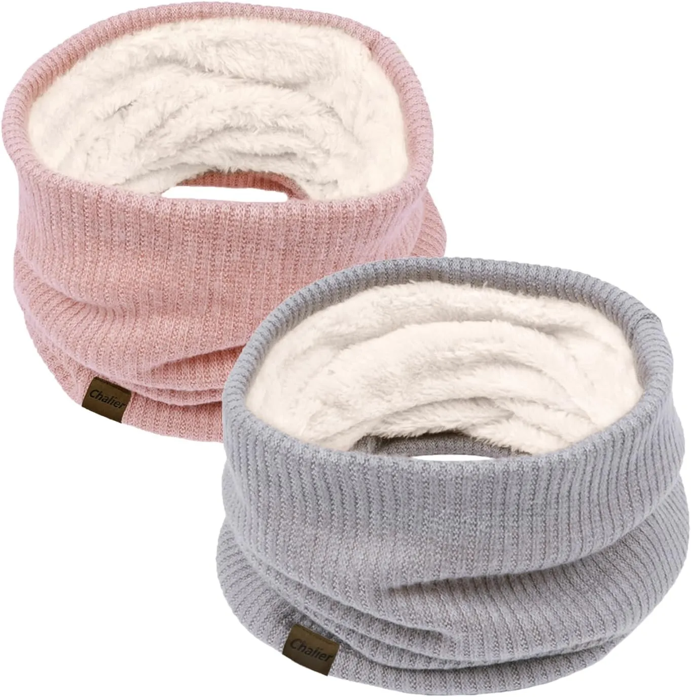 Infinity Scarf Winter Double-Layer Neck Warmer Knit Fleece Lined Circle Loop Scarves