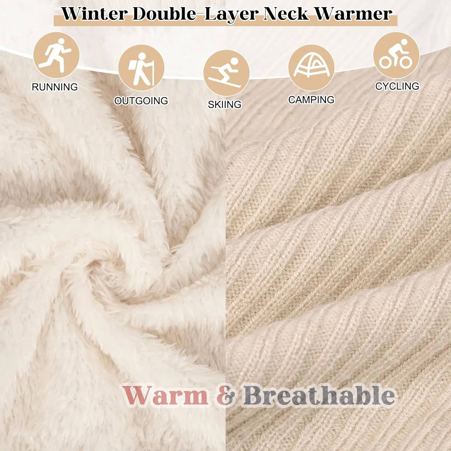 Infinity Scarf Winter Double-Layer Neck Warmer Knit Fleece Lined Circle Loop Scarves