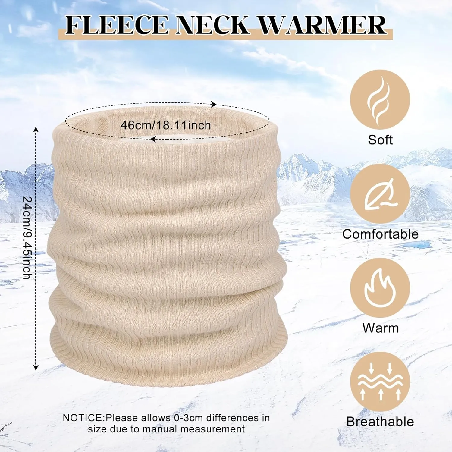 Infinity Scarf Winter Double-Layer Neck Warmer Knit Fleece Lined Circle Loop Scarves