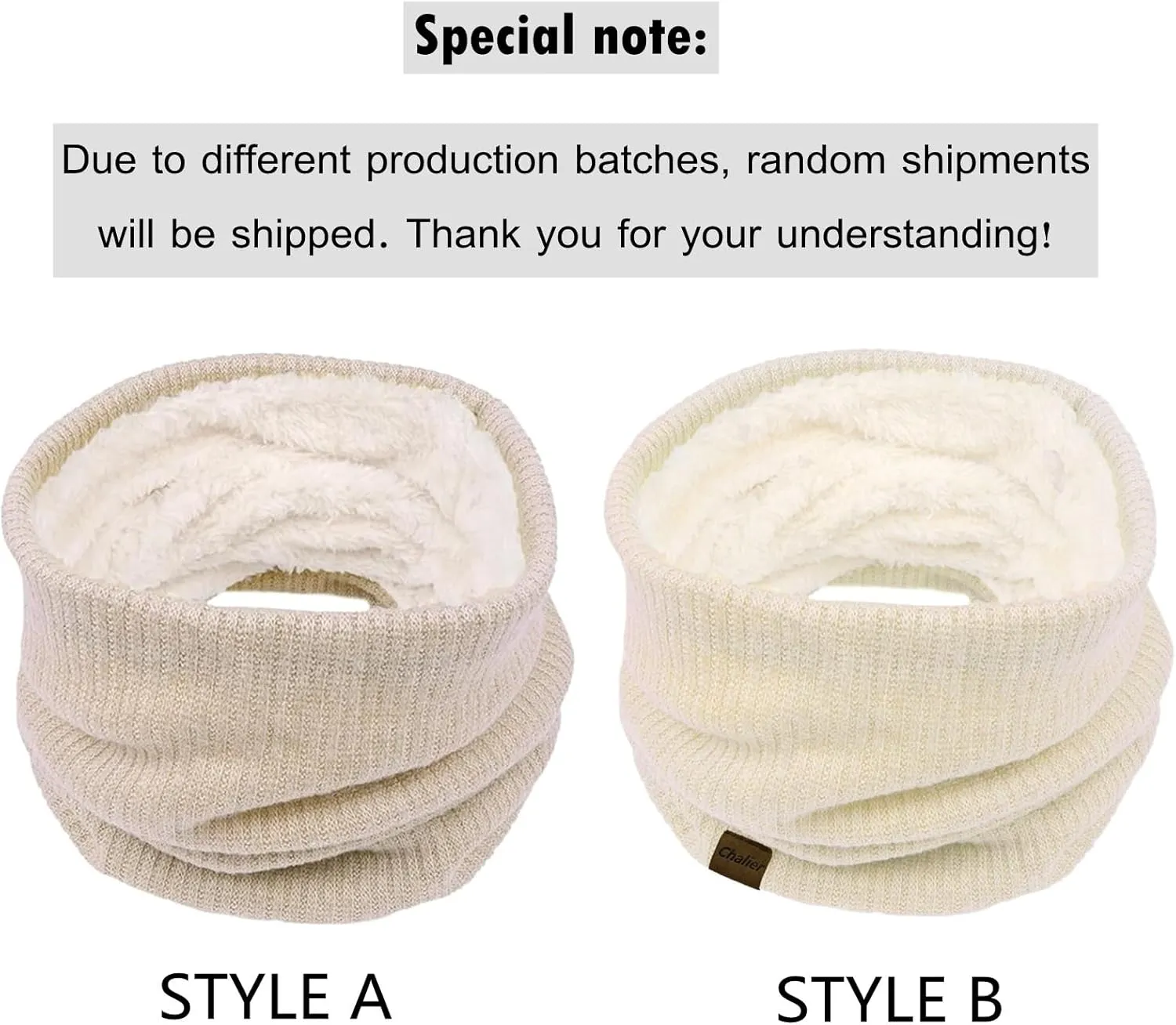 Infinity Scarf Winter Double-Layer Neck Warmer Knit Fleece Lined Circle Loop Scarves