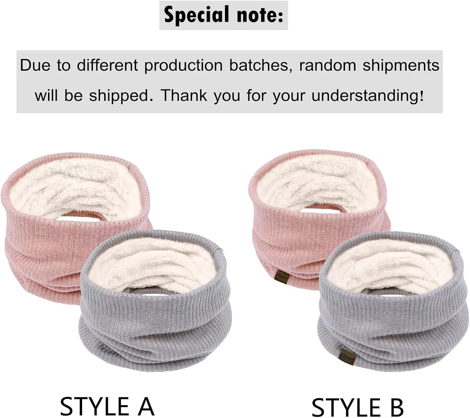 Infinity Scarf Winter Double-Layer Neck Warmer Knit Fleece Lined Circle Loop Scarves