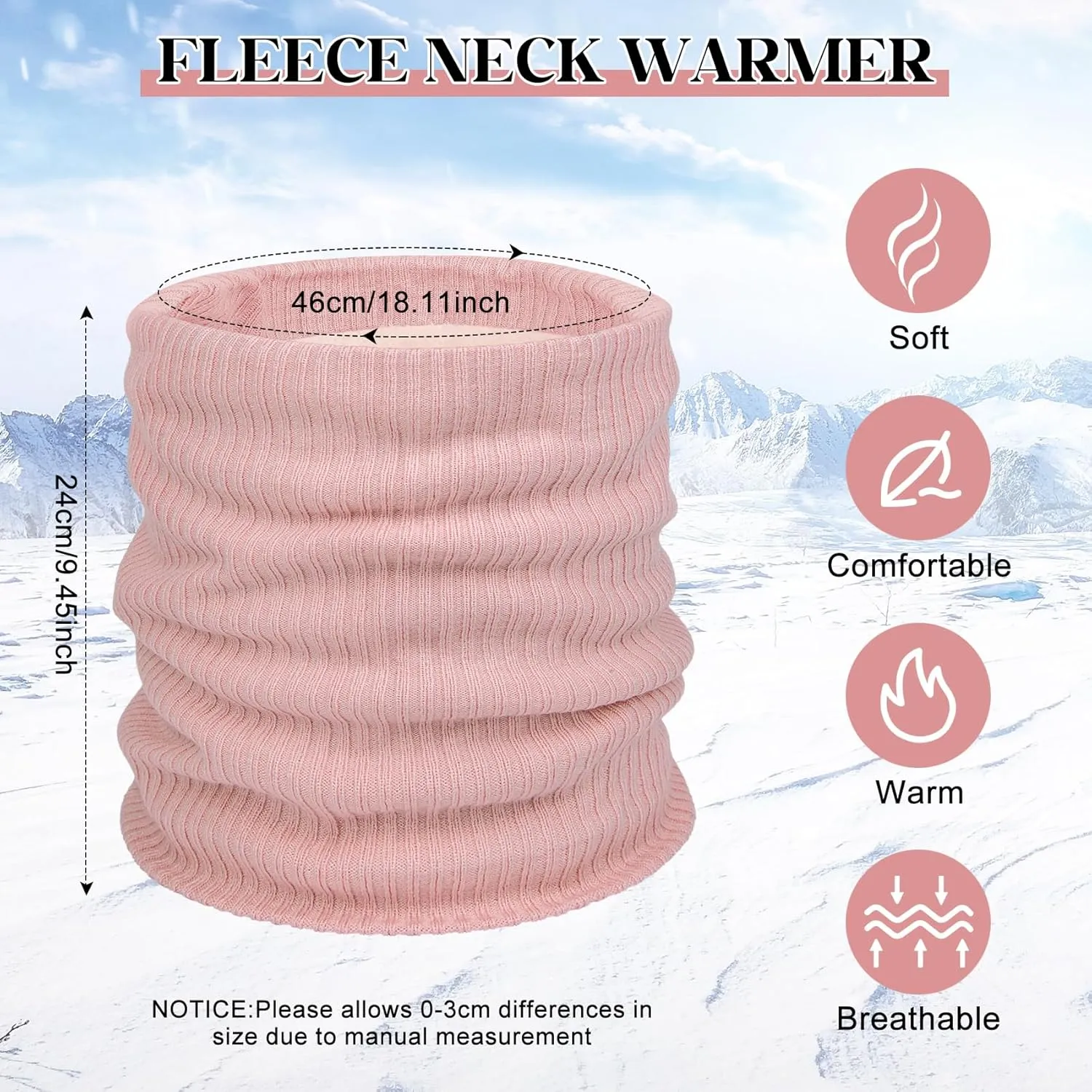 Infinity Scarf Winter Double-Layer Neck Warmer Knit Fleece Lined Circle Loop Scarves