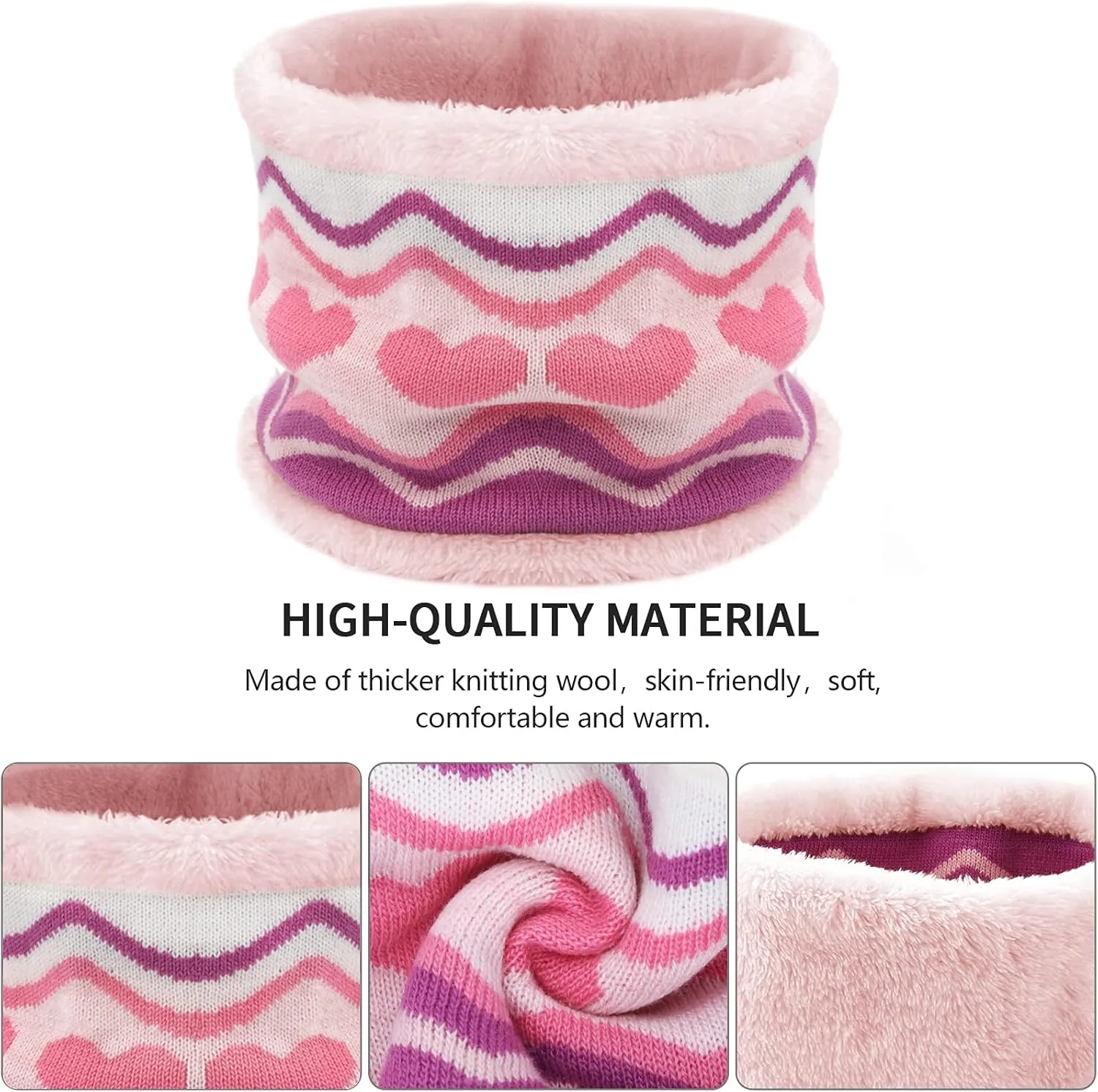 Kids Toddlers Winter Knit Warm Beanie Hat Scarf Gloves Set for Boys Girls Age 2-7, Pompom Cap Neck Warmer Gloves Fleece Lined