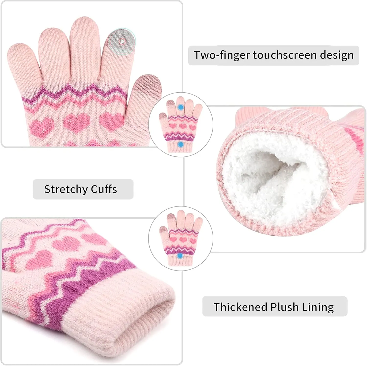 Kids Toddlers Winter Knit Warm Beanie Hat Scarf Gloves Set for Boys Girls Age 2-7, Pompom Cap Neck Warmer Gloves Fleece Lined