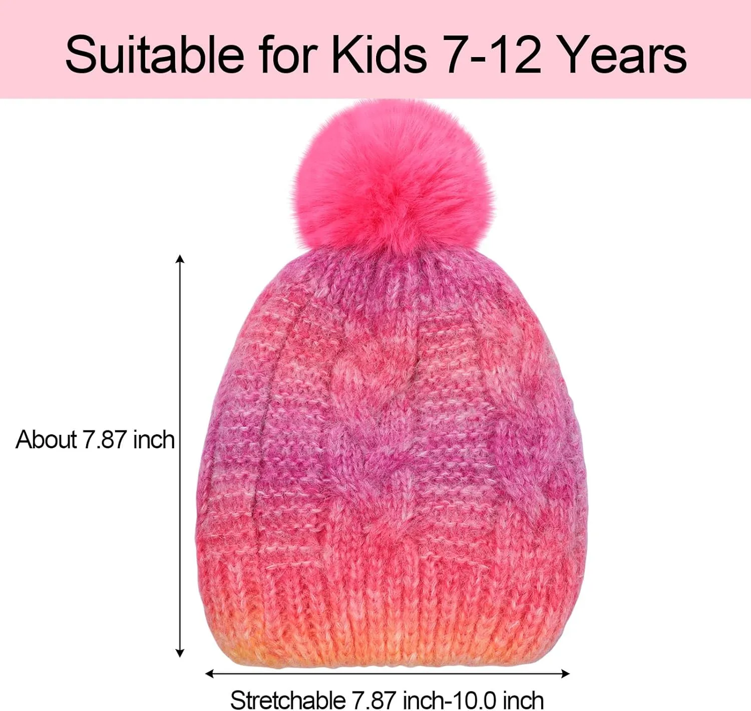 Kids Winter Beanie Hat Warm Fleece Lined Knitted Pom Ski Cap for Boys Girls Ages 7-12