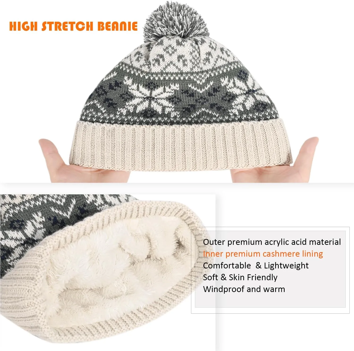 Kids Winter Knit Beanie Hat Scarf Gloves Set for Toddler Girls Boys with Pompom,Child Fleece Lining Hat Scarf Gloves