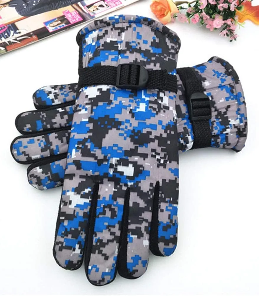 Maorrew Kids Cold Weather Waterproof Camo Print Winter Gloves Outdoor Warm Ski Gloves Mittens