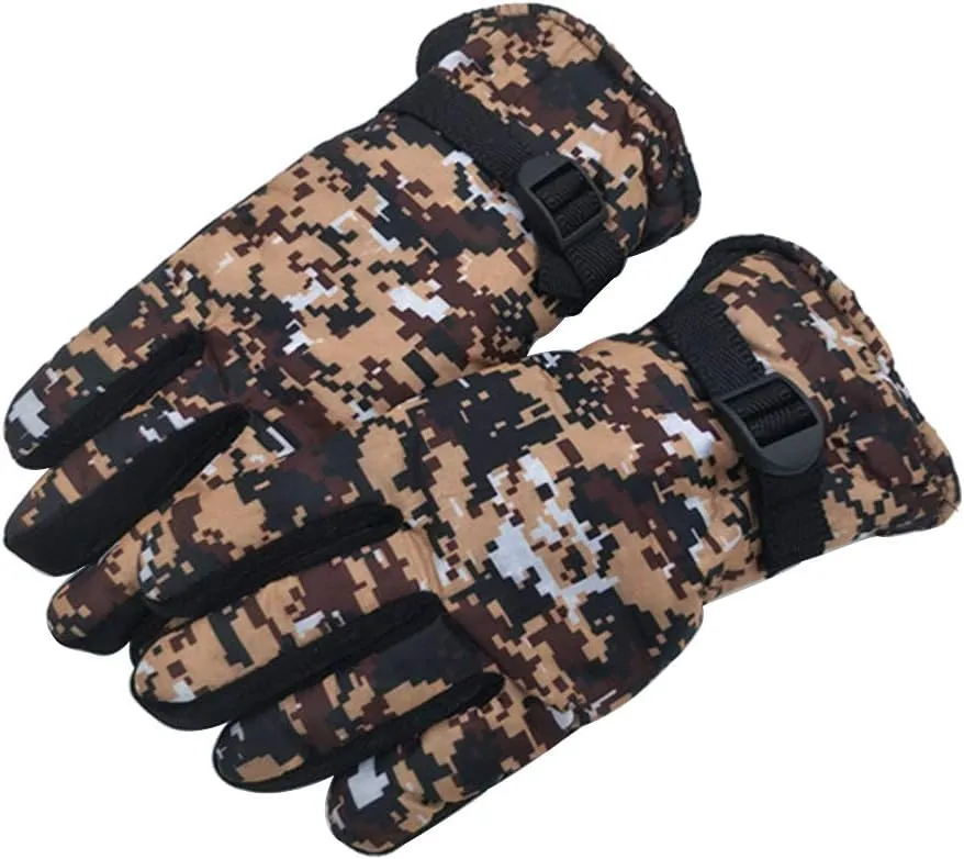 Maorrew Kids Cold Weather Waterproof Camo Print Winter Gloves Outdoor Warm Ski Gloves Mittens