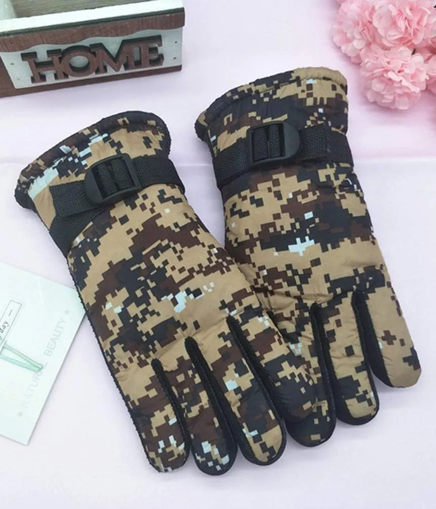 Maorrew Kids Cold Weather Waterproof Camo Print Winter Gloves Outdoor Warm Ski Gloves Mittens