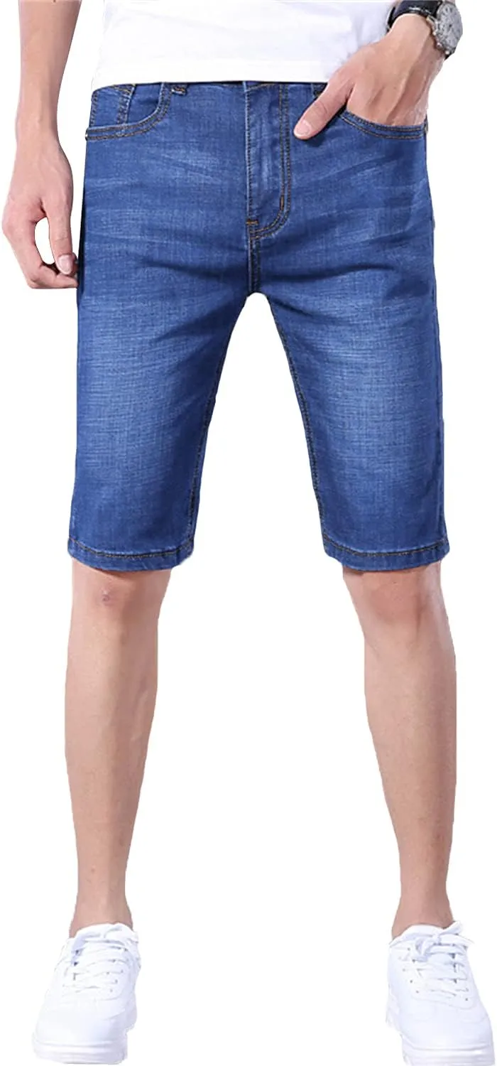 Men's Comfort Slim Jean Shorts Classic Relaxed Fit Denim Short Stretch Modern Casual Short Pants (28,Light Blue)