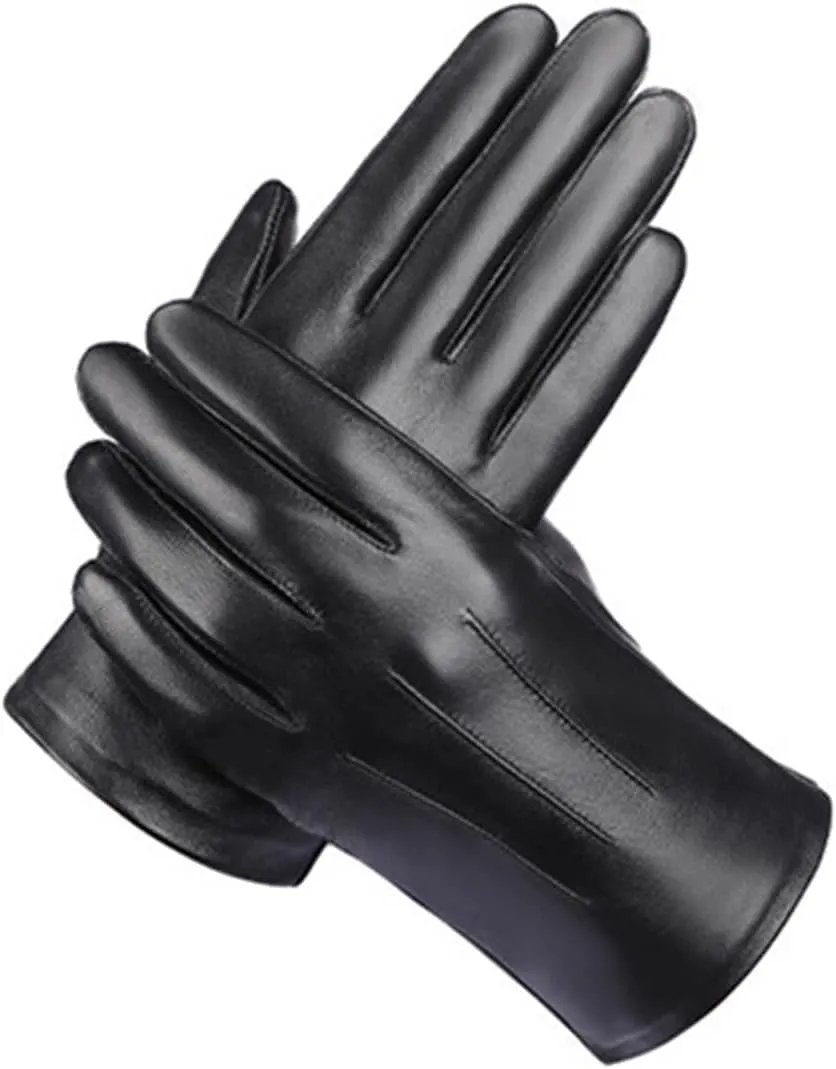 Men's Winter Leather Gloves Windproof Warm Leather Gloves for Driving and Riding