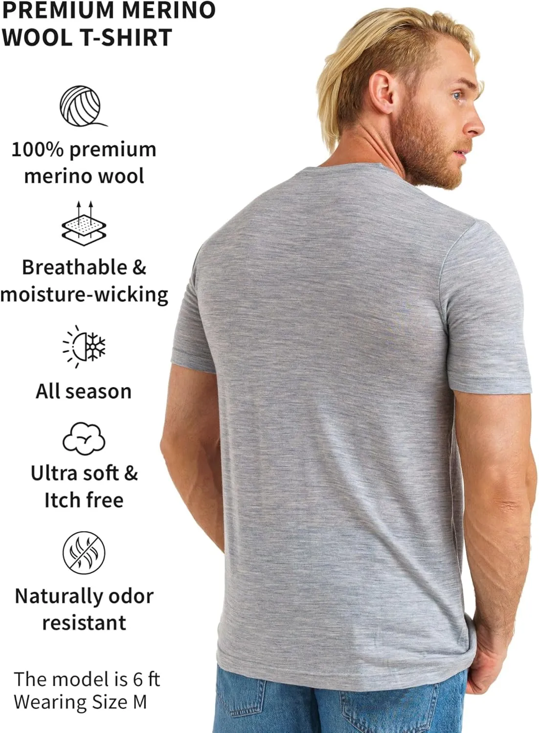 Merino.tech Merino Wool T-Shirt Mens - 100% Organic Merino Wool Undershirt Thermal Shirts for Men Base Layer and Hiking Socks