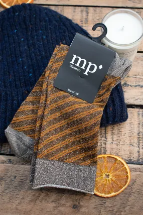 MP Denmark Else Dark Brown and Orange Glitter Socks