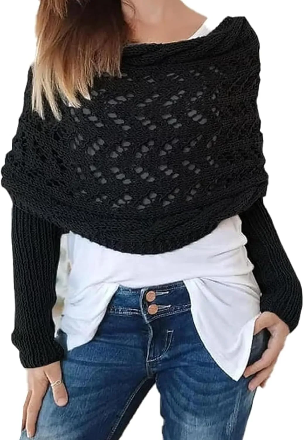 Multifunctional Scarf with Sleeves, Knitted Cable Wrap, Shrugs for Women, Knitted Wrap, Crochet Scarf with Sleeves