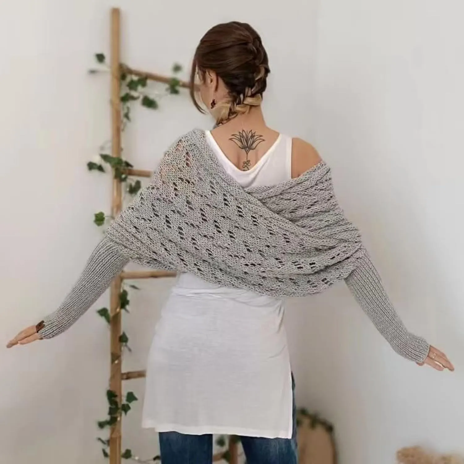 Multifunctional Scarf with Sleeves, Knitted Cable Wrap, Shrugs for Women, Knitted Wrap, Crochet Scarf with Sleeves
