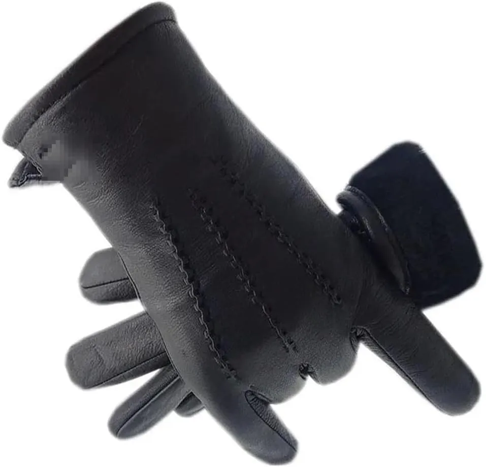Niiyyjj Winter Men'S Wool Thick Deerskin Gloves Men Classic Wool Leather Outdoors Driving Gloves