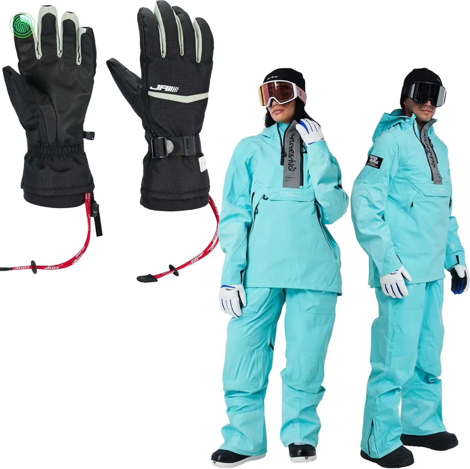 One Piece Ski Suit (Green Small)   Touch Screen Ski Gloves Women & Men (Black Small)