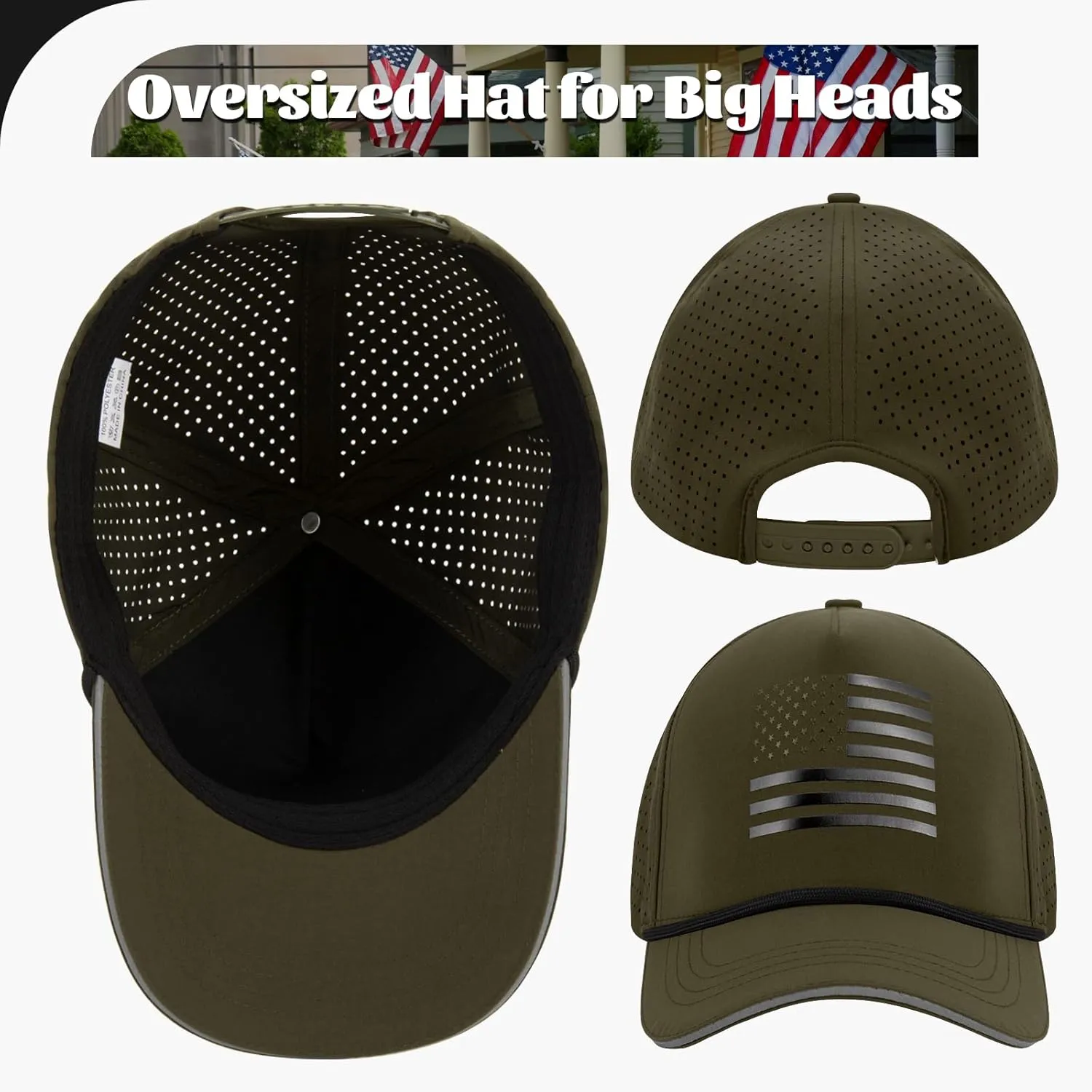 Oversize XL XXL XXXL American Flag Trucker Hat, Waterproof Quick Dry Snapback Hats, Large USA Baseball Cap for Men Big Heads