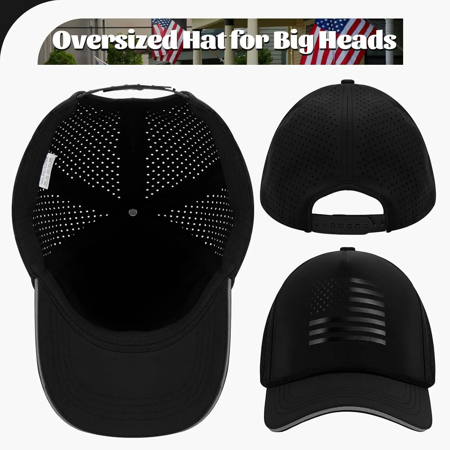 Oversize XL XXL XXXL American Flag Trucker Hat, Waterproof Quick Dry Snapback Hats, Large USA Baseball Cap for Men Big Heads