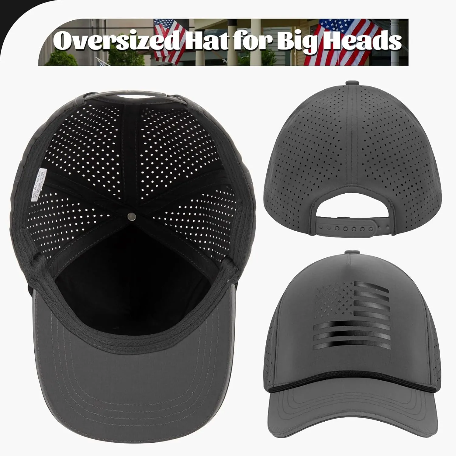 Oversize XL XXL XXXL American Flag Trucker Hat, Waterproof Quick Dry Snapback Hats, Large USA Baseball Cap for Men Big Heads