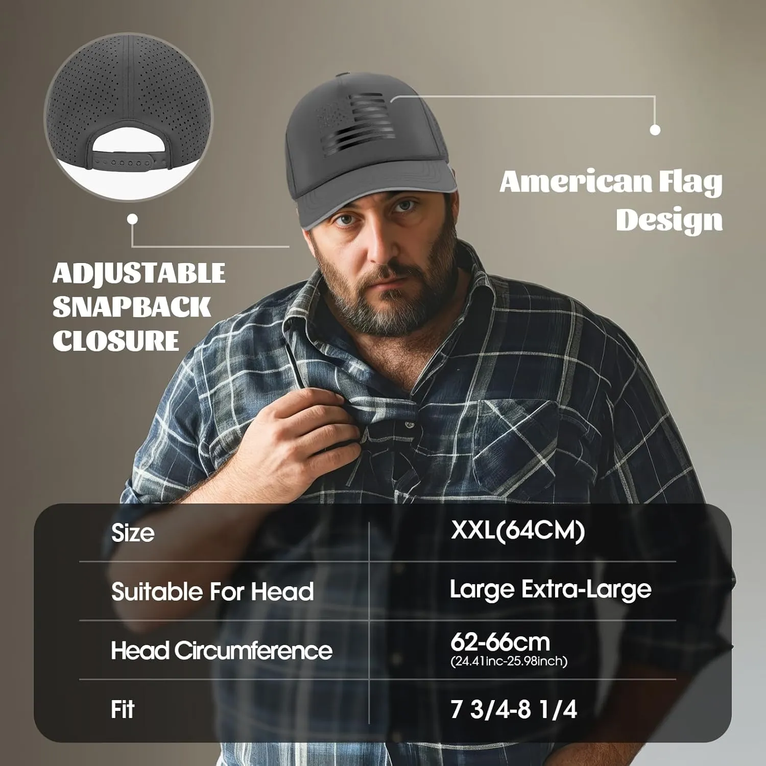 Oversize XL XXL XXXL American Flag Trucker Hat, Waterproof Quick Dry Snapback Hats, Large USA Baseball Cap for Men Big Heads