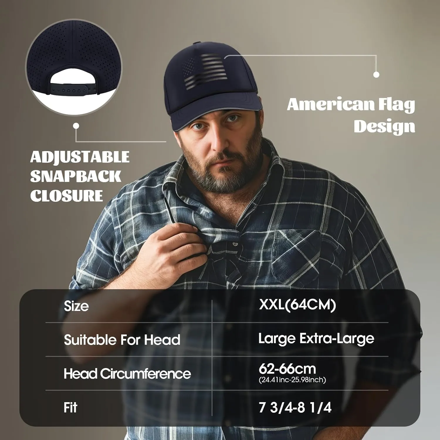 Oversize XL XXL XXXL American Flag Trucker Hat, Waterproof Quick Dry Snapback Hats, Large USA Baseball Cap for Men Big Heads