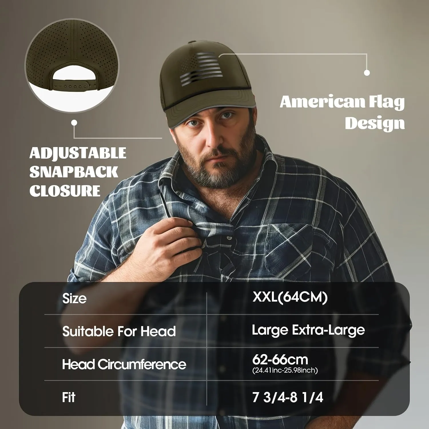 Oversize XL XXL XXXL American Flag Trucker Hat, Waterproof Quick Dry Snapback Hats, Large USA Baseball Cap for Men Big Heads