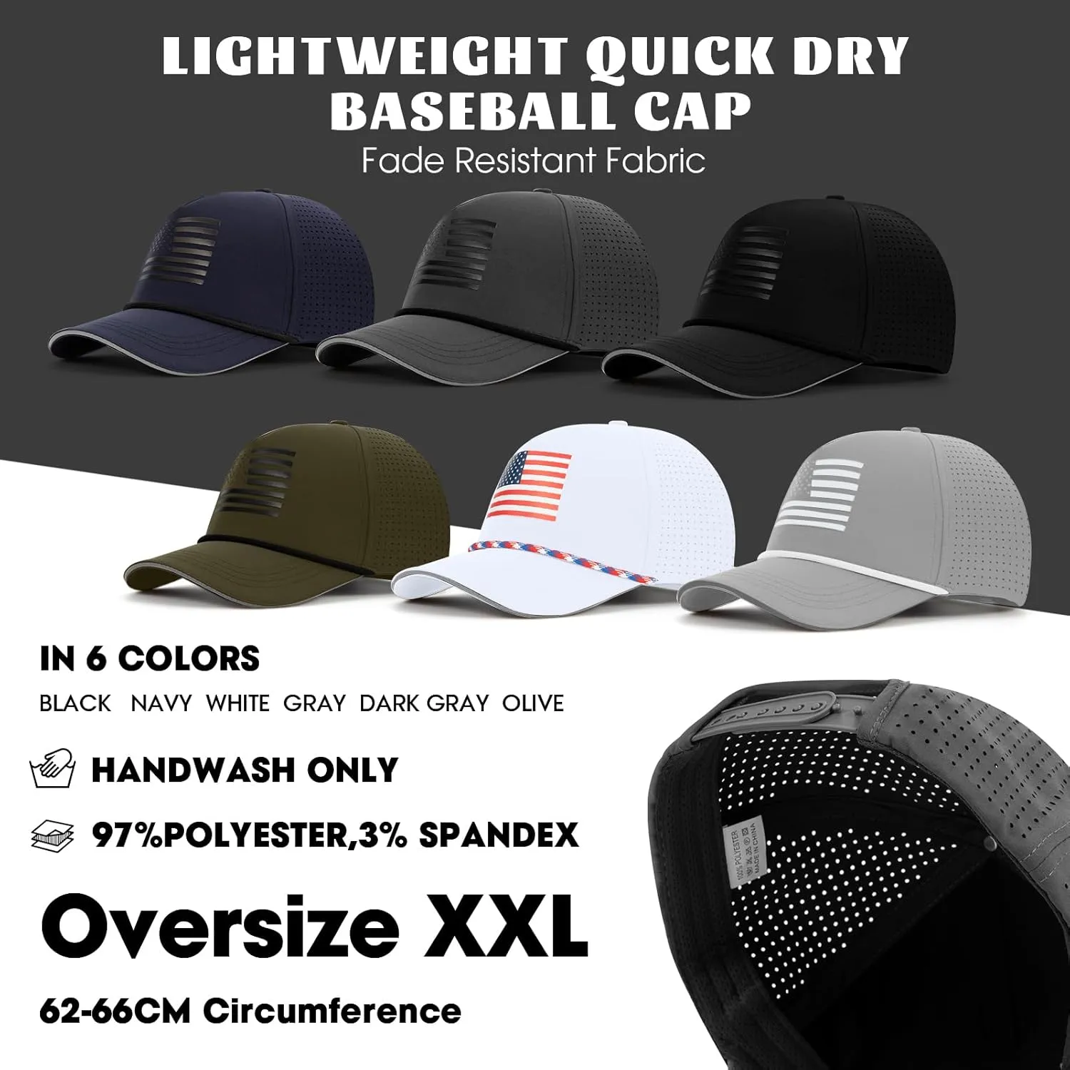 Oversize XL XXL XXXL American Flag Trucker Hat, Waterproof Quick Dry Snapback Hats, Large USA Baseball Cap for Men Big Heads