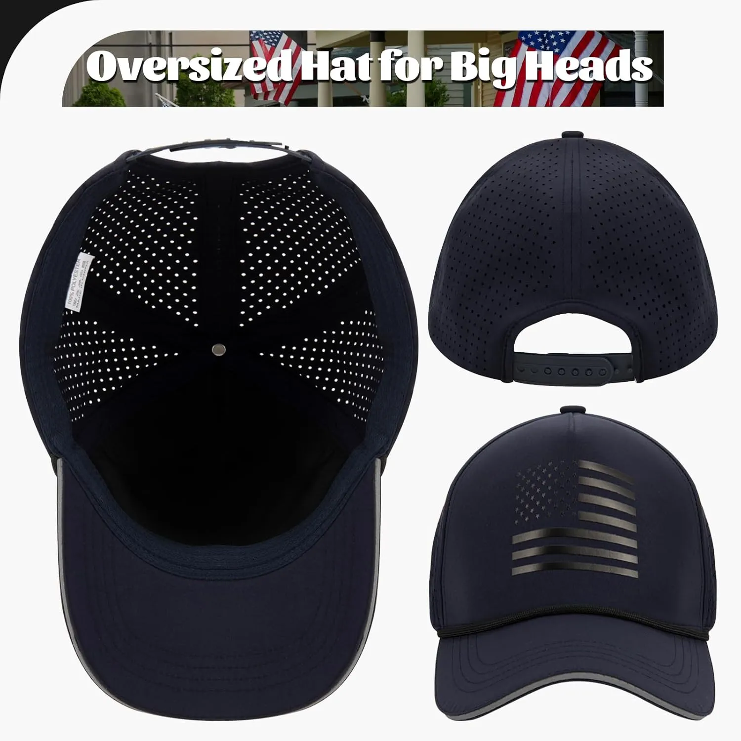 Oversize XL XXL XXXL American Flag Trucker Hat, Waterproof Quick Dry Snapback Hats, Large USA Baseball Cap for Men Big Heads