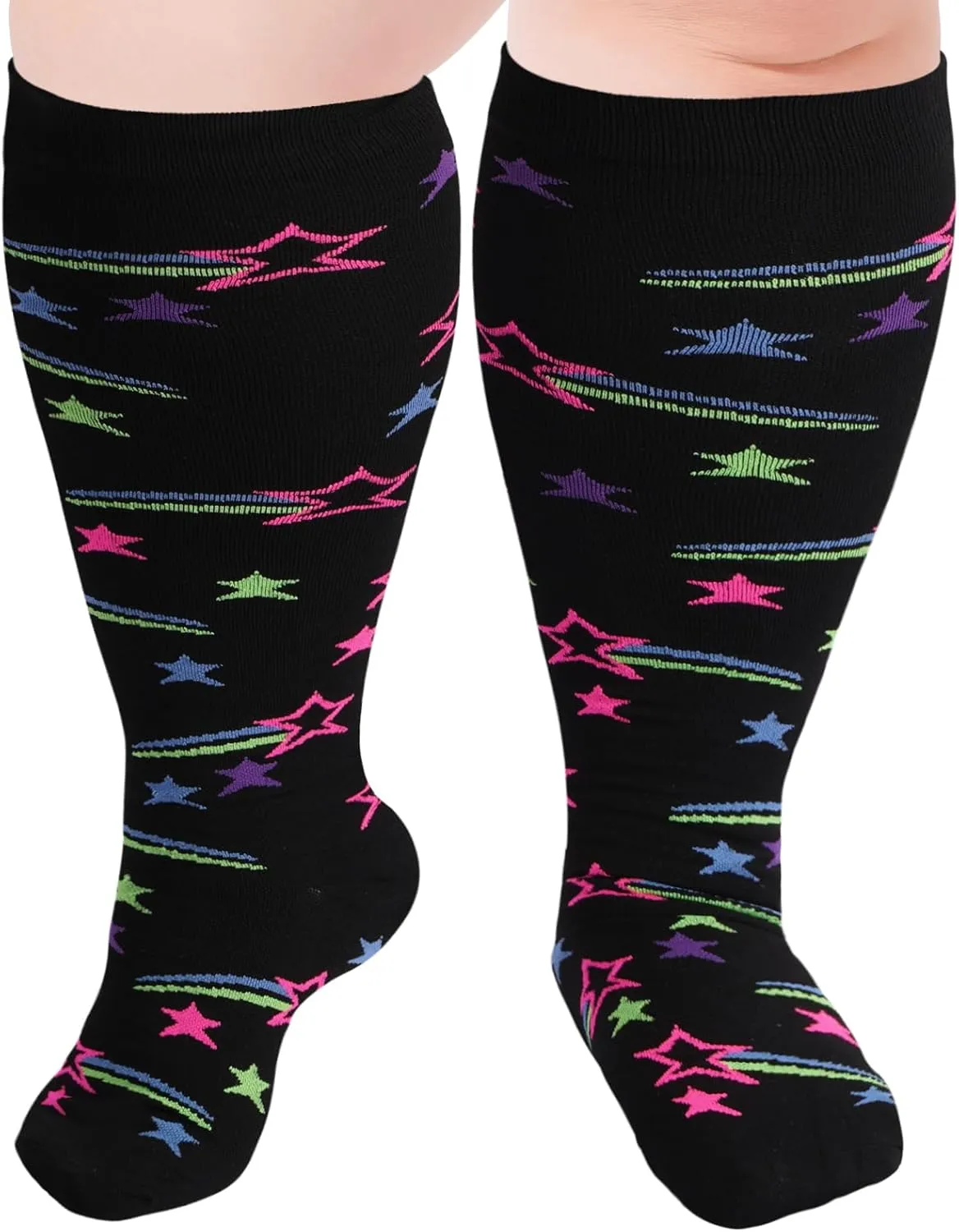 Plus Size Compression Socks for Women & Men Wide Calf 15-20 mmhg Knee High Support Socks for Running
