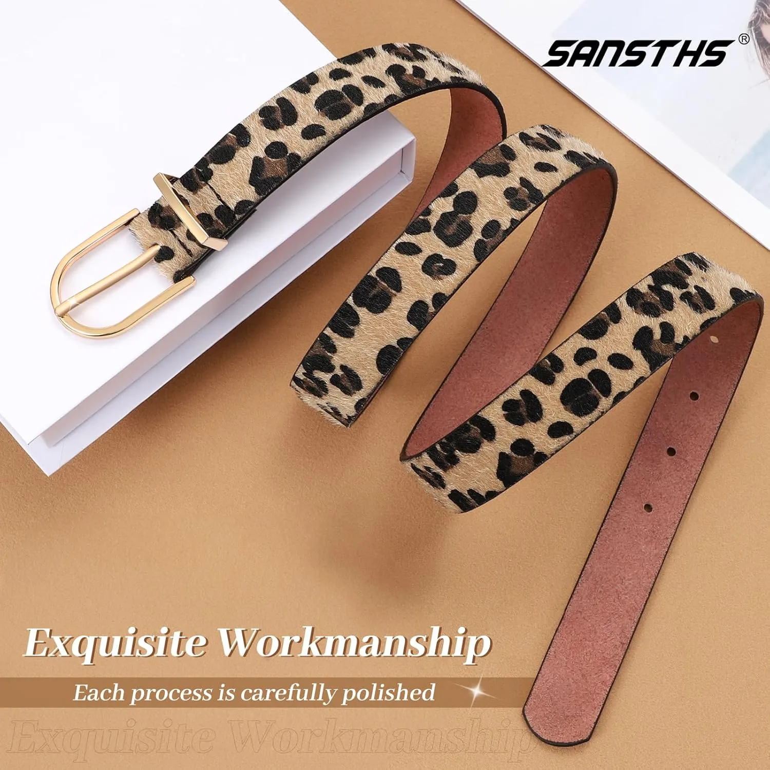 SANSTHS Women Faux Leather Chic Belts for Jeans Pants Fashion Ladies Belt Solid Color with Gold Curved Pin Buckle