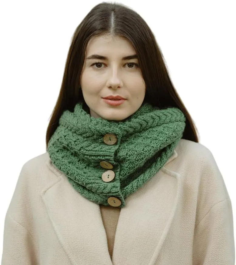 SAOL Ladies Scarf Coconut Buttons Wool Snood Scarves Made in Ireland