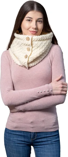 SAOL Ladies Scarf Coconut Buttons Wool Snood Scarves Made in Ireland