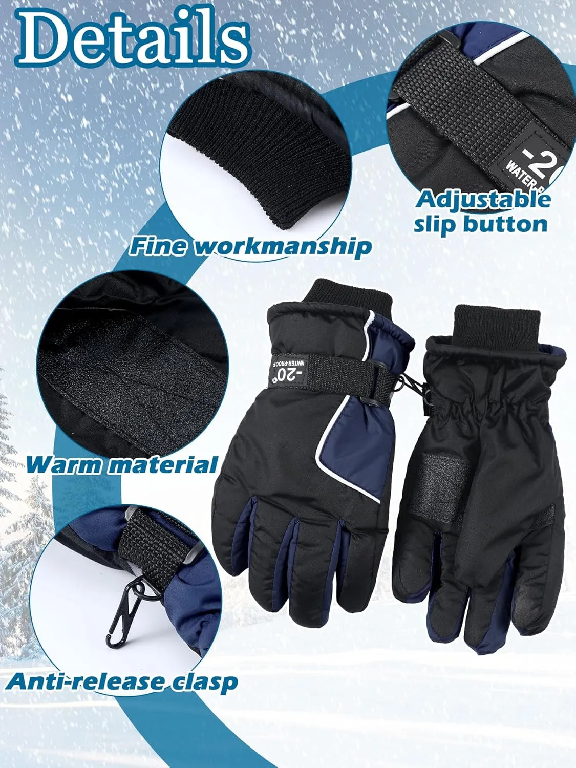 SATINIOR 2 Pairs Kids Waterproof Winter Snow Gloves Ski Gloves for Boy Girl Outdoor Warm Thickening Snowboard