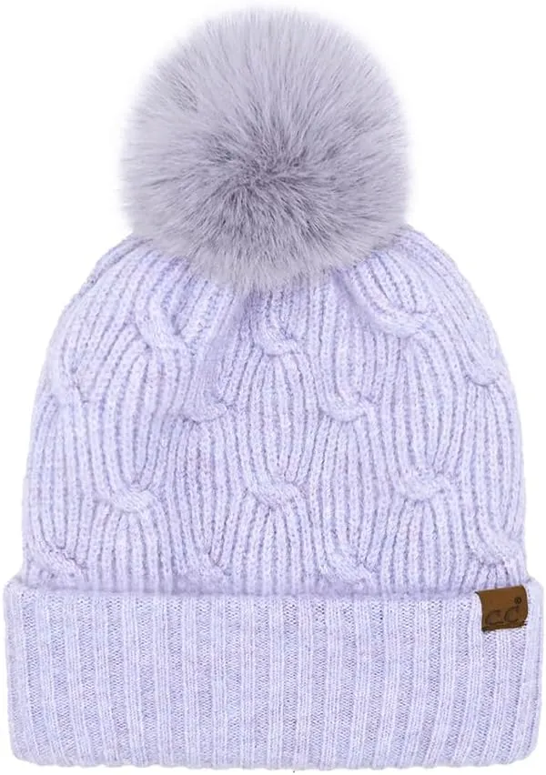 ScarvesMe Soft Warm Solid Color Chain Link Knitted Pom Beanie Winter Hat