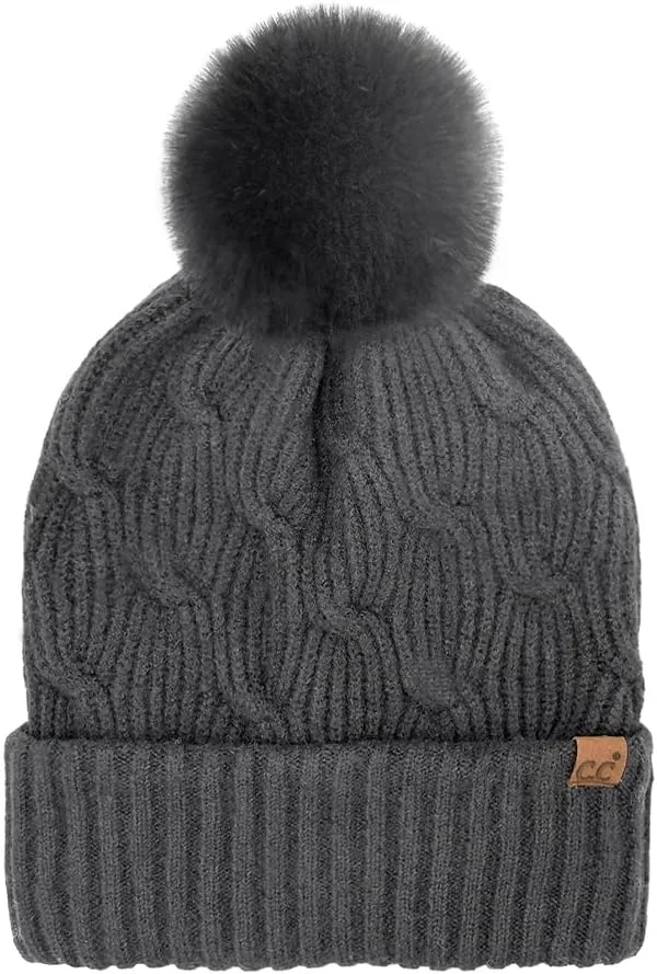 ScarvesMe Soft Warm Solid Color Chain Link Knitted Pom Beanie Winter Hat