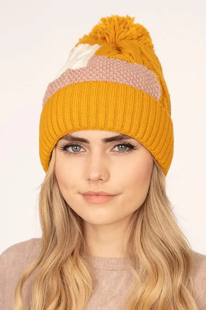 ScarvesMe Women's Trendy Winter Colorblock Patch Fleece Knit Beanie with Pom