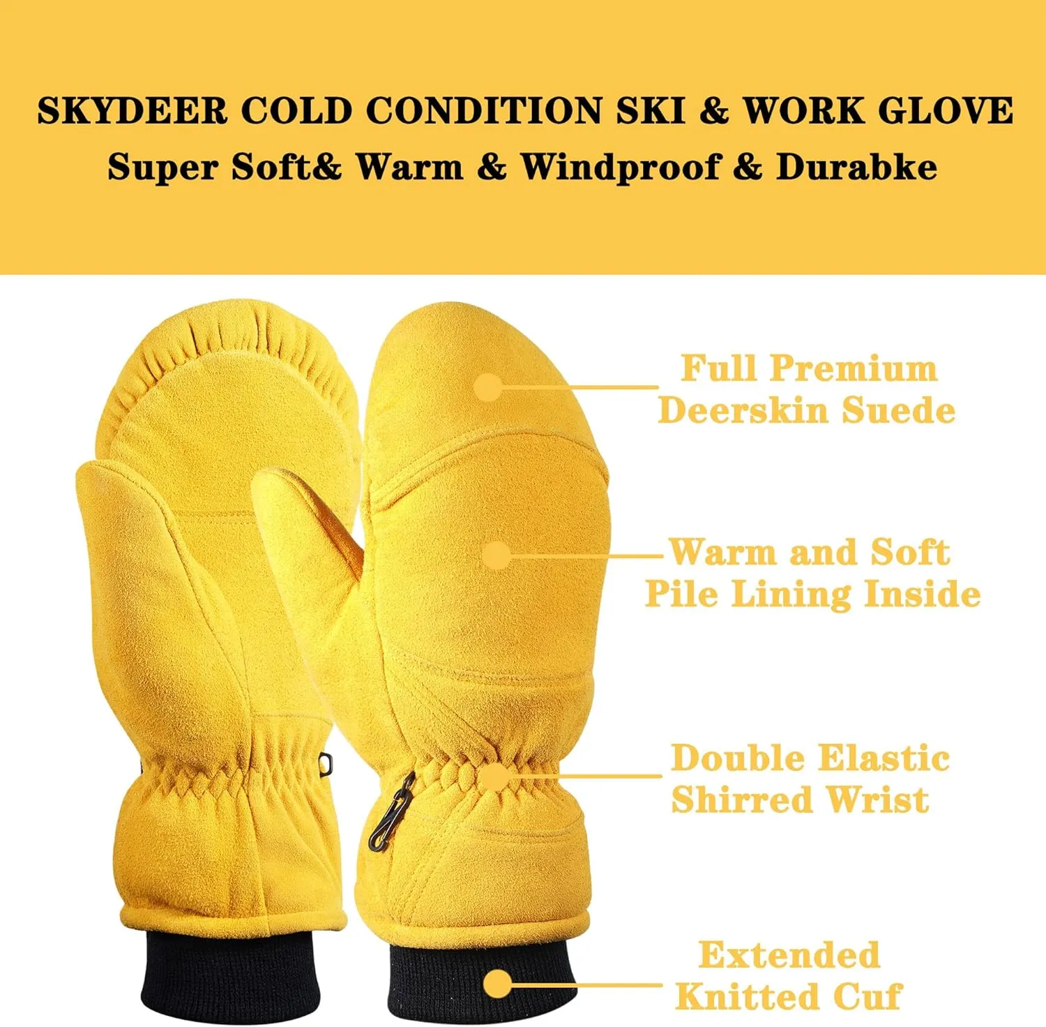 SKYDEER Durable Winter Work Gloves with Full Deerskin Suede Leather for Extreme Cold Condition (SD8676T)