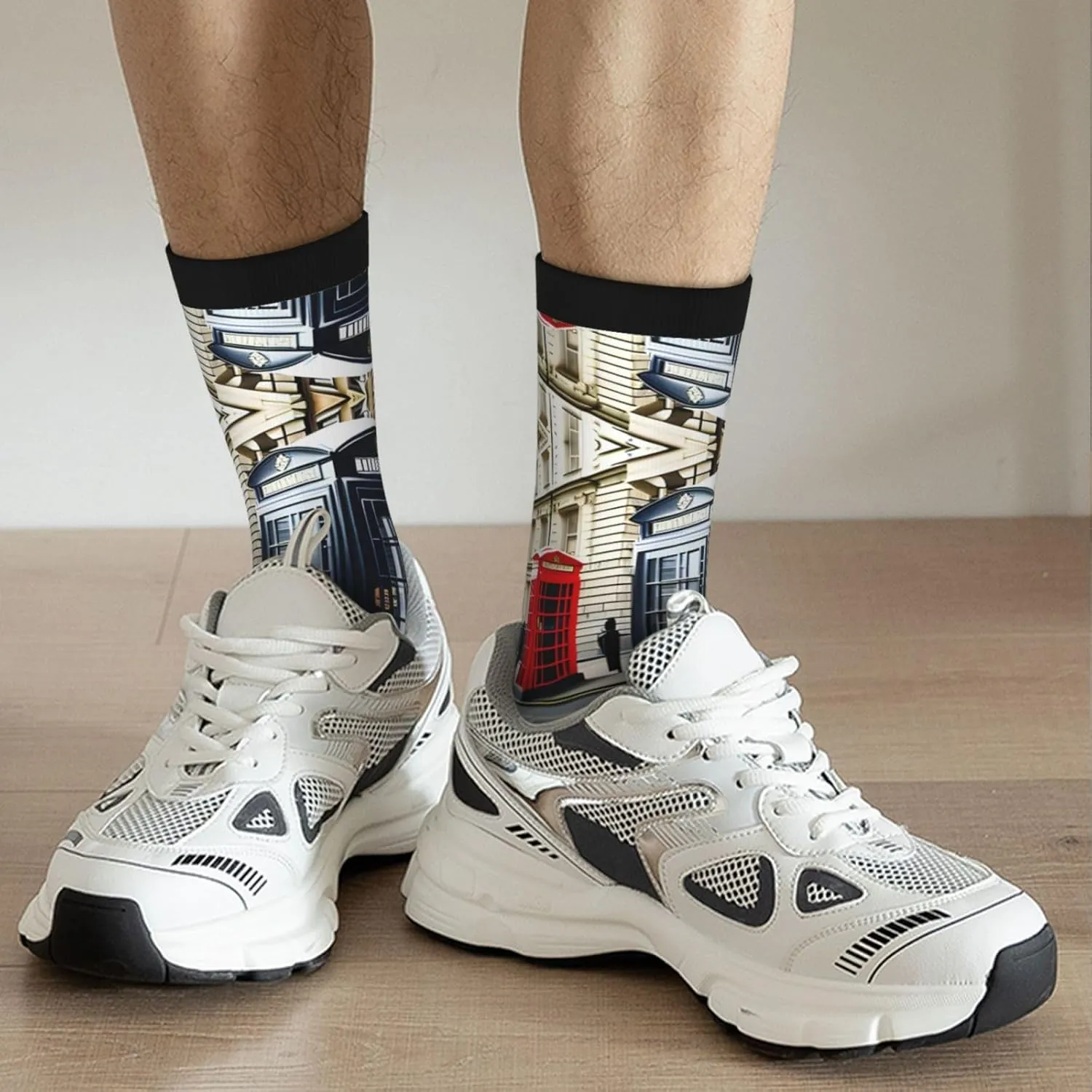 Telephone Booth Print Fun Contrast Socks,Novel Crazy Cool Socks,Pattern Funky Novelty Socks,Unisex Bulk Socks