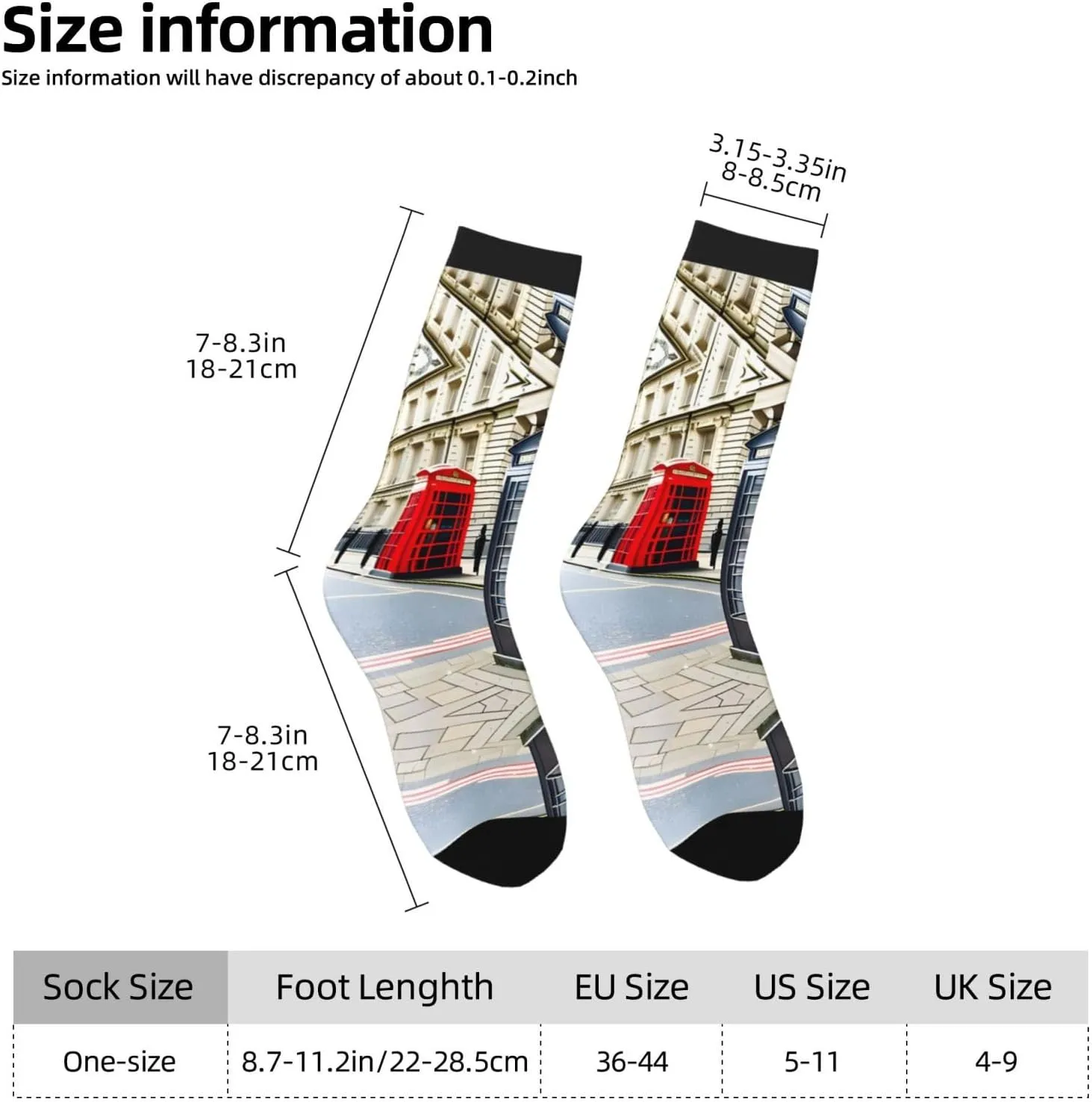 Telephone Booth Print Fun Contrast Socks,Novel Crazy Cool Socks,Pattern Funky Novelty Socks,Unisex Bulk Socks