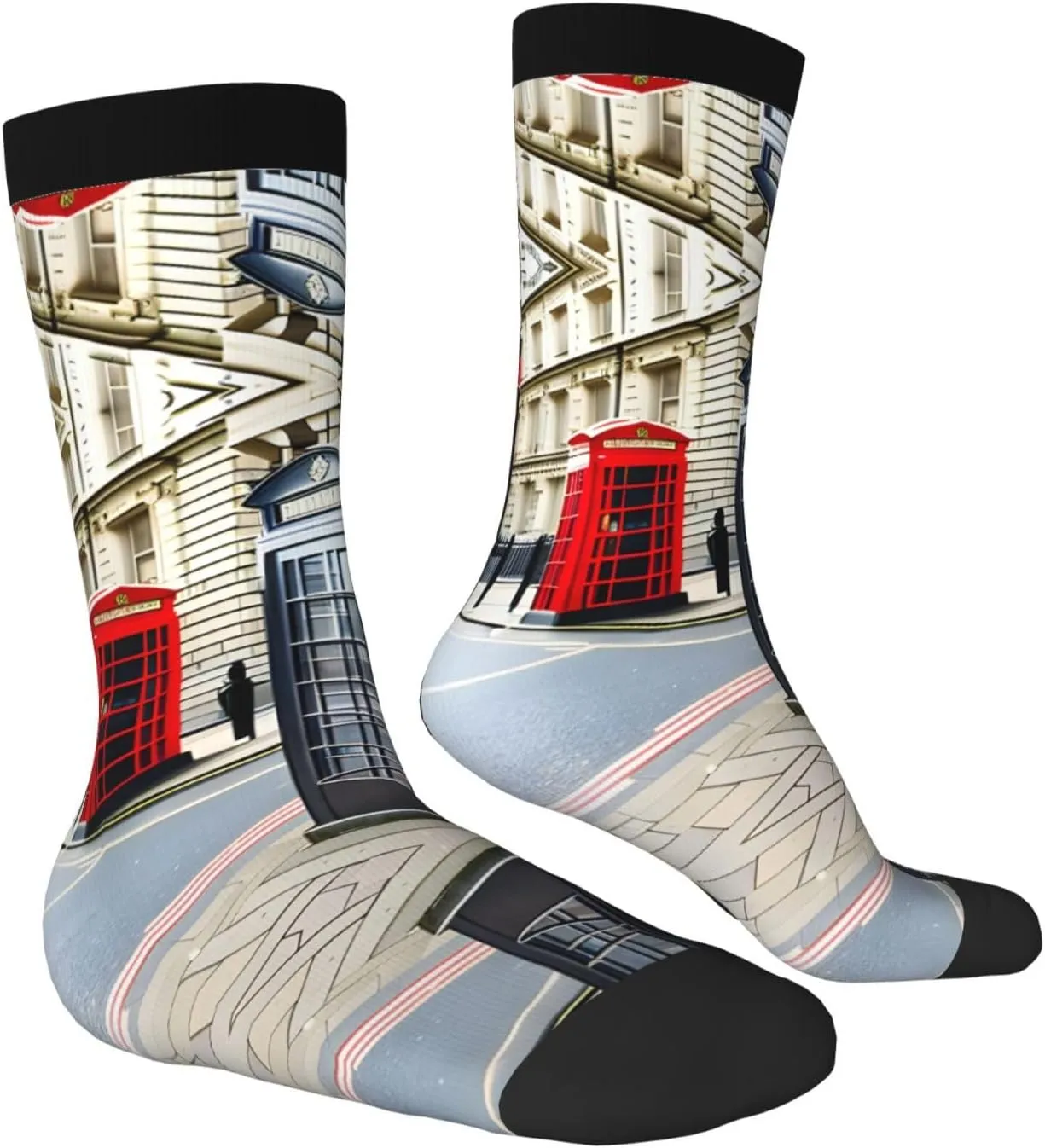Telephone Booth Print Fun Contrast Socks,Novel Crazy Cool Socks,Pattern Funky Novelty Socks,Unisex Bulk Socks