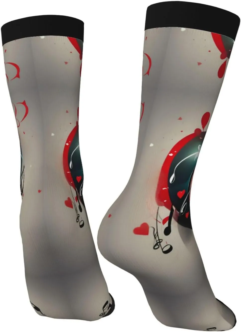 Treble Love And Music Print Fun Contrast Socks,Novel Crazy Cool Socks,Pattern Funky Novelty Socks,Unisex Bulk Socks
