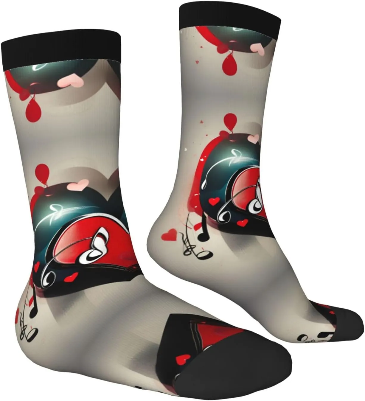 Treble Love And Music Print Fun Contrast Socks,Novel Crazy Cool Socks,Pattern Funky Novelty Socks,Unisex Bulk Socks