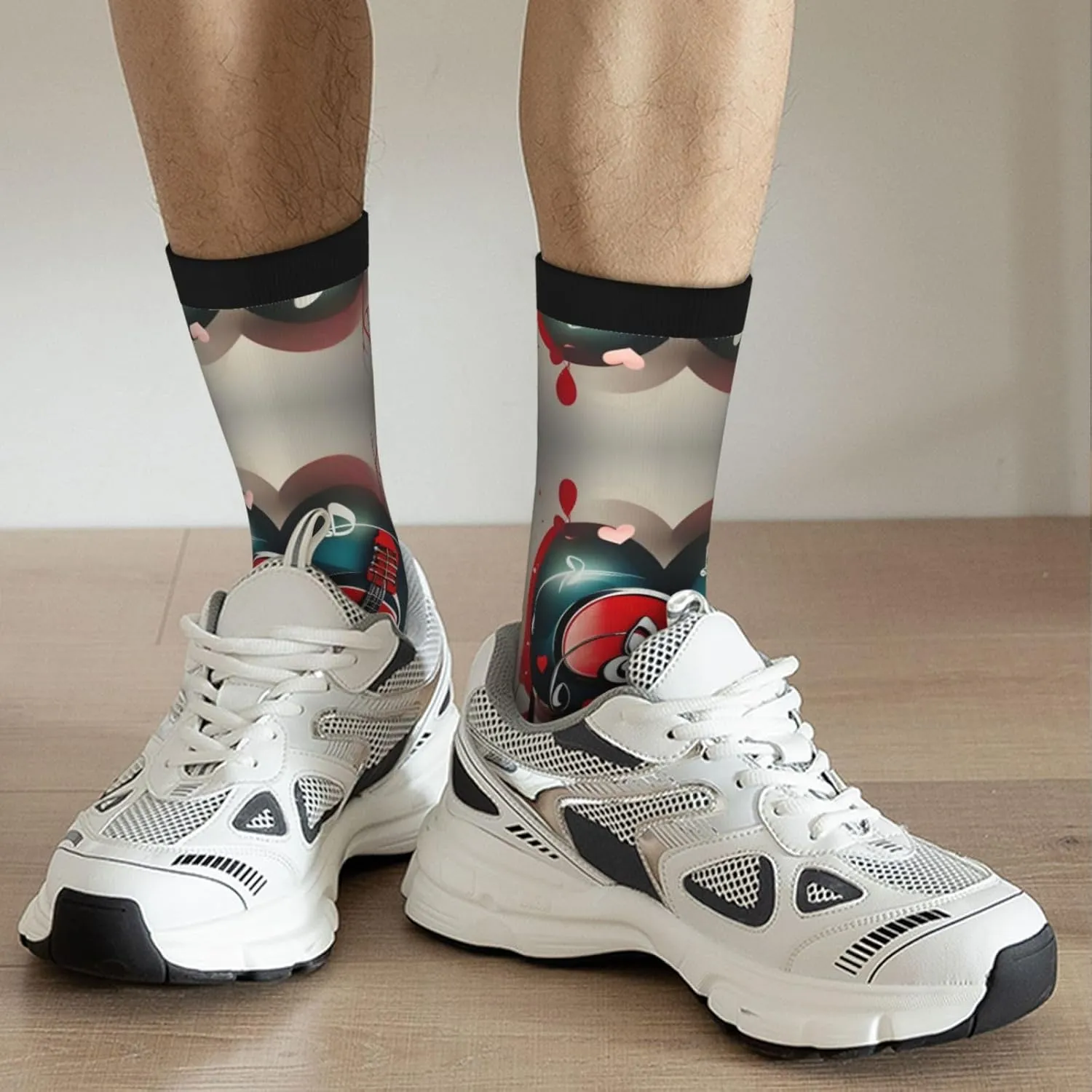 Treble Love And Music Print Fun Contrast Socks,Novel Crazy Cool Socks,Pattern Funky Novelty Socks,Unisex Bulk Socks